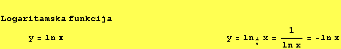 Logaritamska funkcija&nbsp;&nbsp;&nbsp;&nbsp;&nbsp;&nbsp;&nbsp;&nbsp;&nbsp;y = ... p;&nbsp;&nbsp;&nbsp;&nbsp;&nbsp;&nbsp;&nbsp;&nbsp;&nbsp;&nbsp;&nbsp;y = ln_1/ex = 1/(ln x) = -ln x