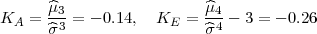 K   = ^μ3-= - 0.14,  K  =  ^μ4-- 3 = - 0.26
  A   ^σ3             E    ^σ4
