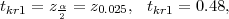 tkr1 = zα2 = z0.025, tkr1 = 0.48,
