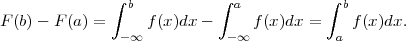              ∫             ∫            ∫
               b             a            b
F(b)- F (a) = - ∞ f(x)dx -  -∞ f(x)dx =  a  f(x)dx.
