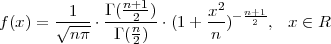          1    Γ (n+1)     x2   n+1
f (x ) = √---⋅ ---2n---⋅(1+ ---)- 2 , x ∈ R
         nπ    Γ (2)       n
