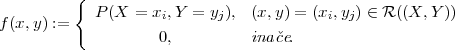          {
            P(X  = xi,Y = yj), (x,y) = (xi,yj) ∈ R ((X, Y ))
f(x,y) :=
                    0,         inaˇce.
